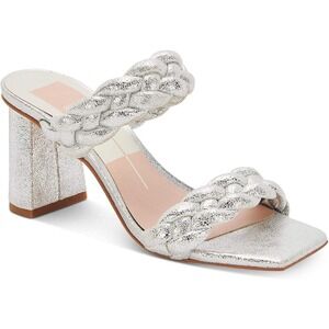 Dolce Vita Paily Silver Metallic Braided Block Heel Sandals Women 7 EU 37